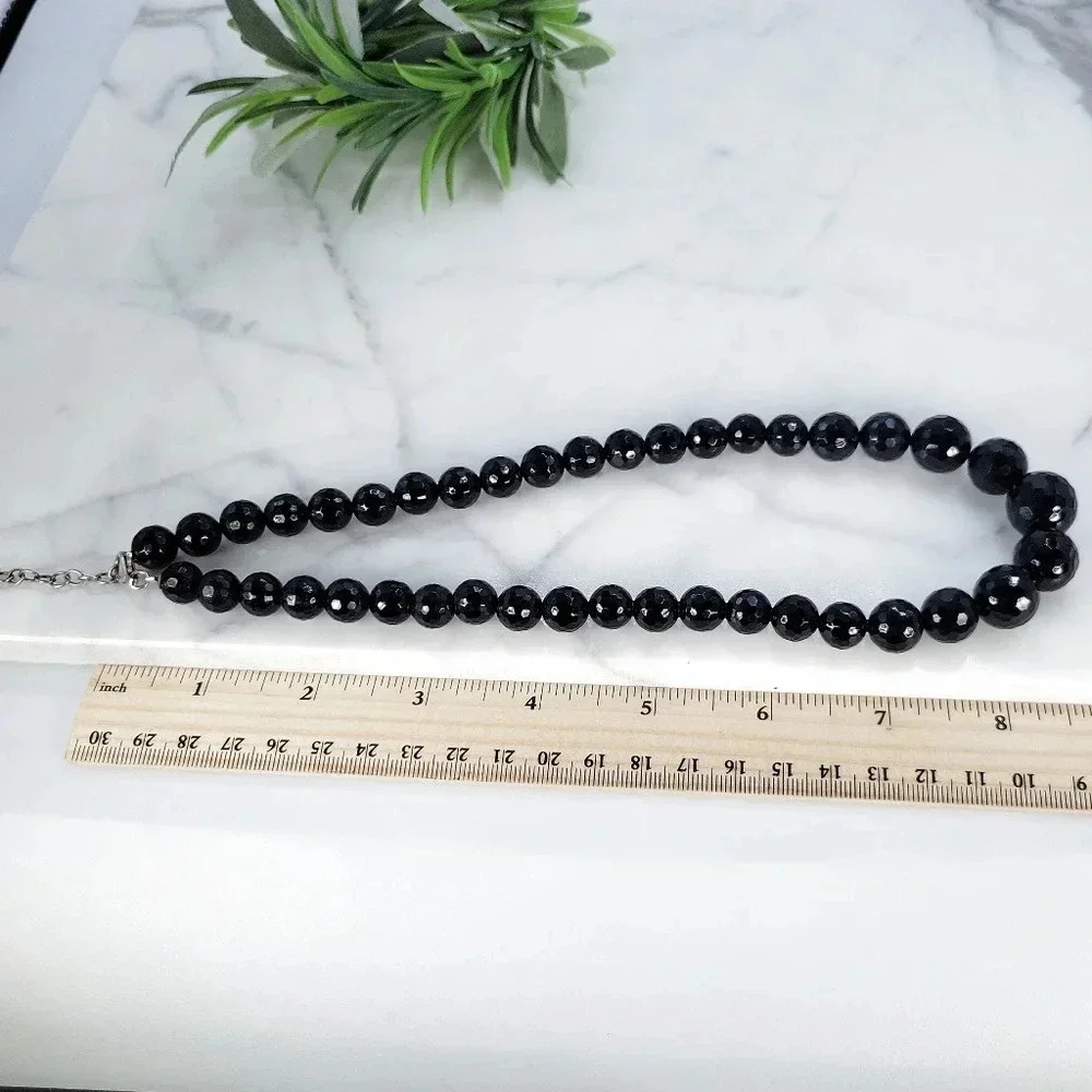 Vintage Black Glass Bead Necklace Faceted Sparkle 18